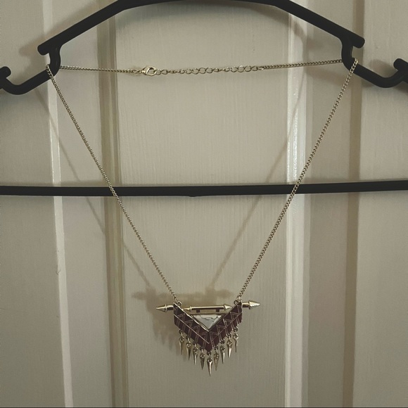 Tribal Triangle Banner with Spike Tassels Adjustable Necklace Gold Tone Stone - Picture 5 of 5